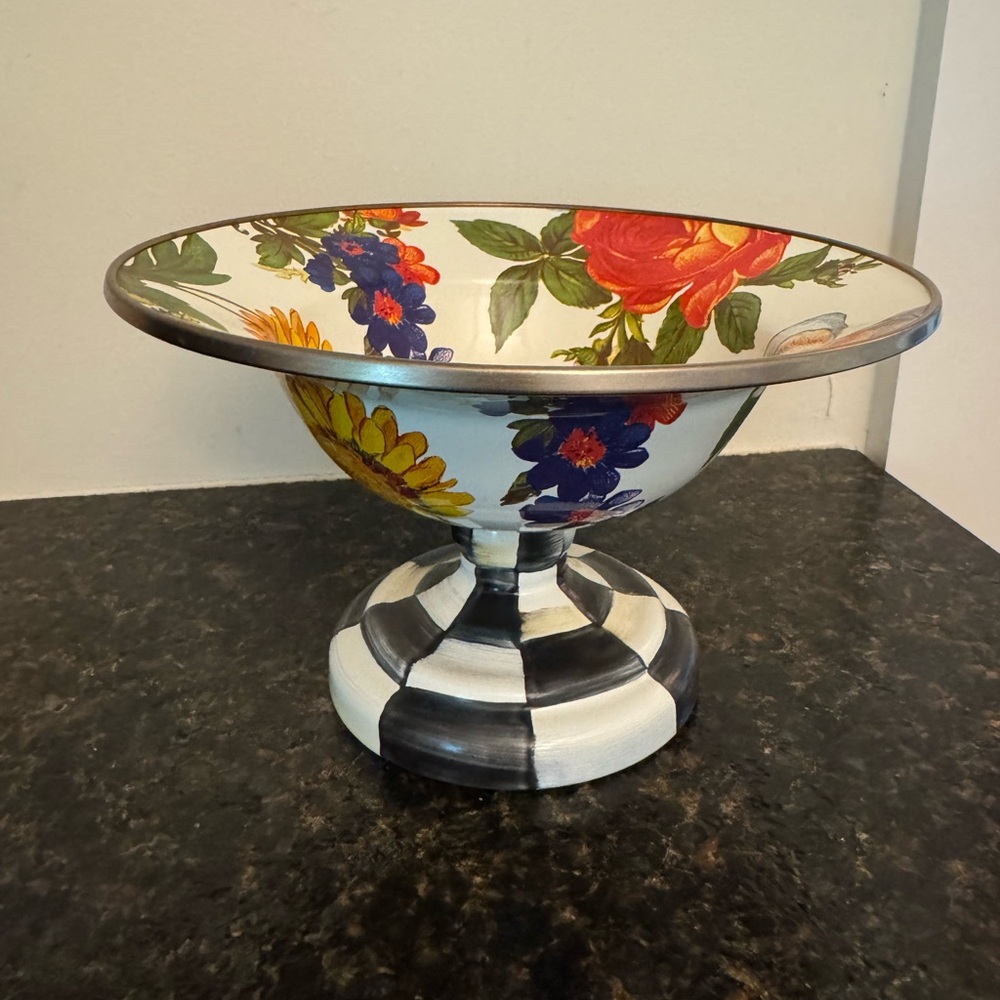 MacKenzie-Childs Floral Pedestal Bowl - Red, Blue, Yellow, Green